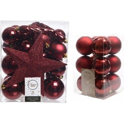 Kerstversiering kunststof kerstballen met piek donkerrood 5-6-8 cm pakket van 45x stuks - Kerstbal