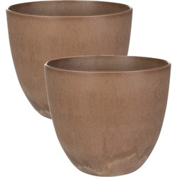 2x stuks plantenpot/bloempot in een natuursteen look Dia 23 cm en Hoogte 20 cm terra cotta - Plantenpotten