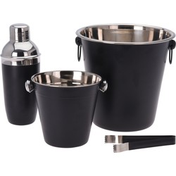 RVS barset / cocktailset / giftset met cocktailshaker 4-delig mat zwart - Cocktailshakers