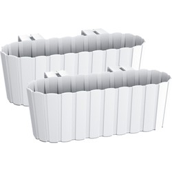 Balkon plantenbak/bloembak - 2x - met haken - kunststof - wit - 38 cm - Plantenbakken