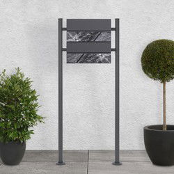 Staande brievenbus met krantenvak 37x37x11 cm antraciet/zwart marmerlook gemaakt van staal ML design, modern horizontaal ontwerp, stahoogte 120cm antraciet dubbele bodem