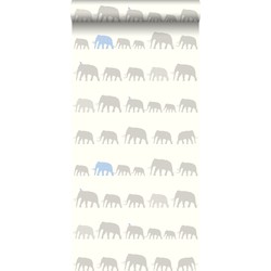ESTAhome behang olifanten zilver en lichtblauw