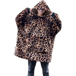 LINNICK Hoodie Flanel Fleece Deken Met Mouwen Leopard - brown