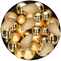 Kerstversiering kunststof kerstballen goud 6-8-10 cm pakket van 50x stuks - Kerstbal