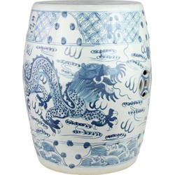 Fine Asianliving Keramische Kruk Blauw Wit Draak Handgeschilderd