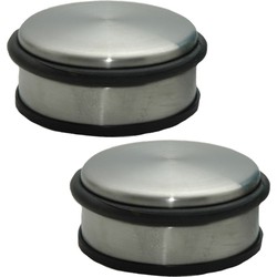 Set van 2x stuks RVS deurstopper rond 11,5 x 6 cm - Deurstoppers