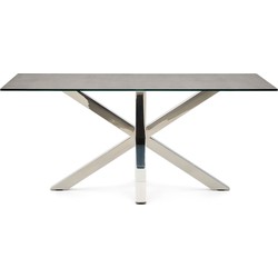 Kave Home - Argo tafel afgewerkt in porselein Iron Moss en roestvrijstalen poten 160 x 90 cm