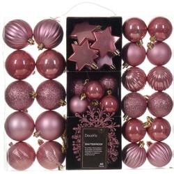 Decoris kerstballen en kersthangers - 40x - kunststof - oudroze - mix - Kerstbal