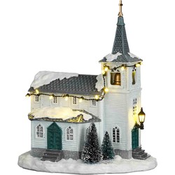 Luville Kerstdorp Houten kerk - 20x14x22.5 cm - Polyresin - Multi