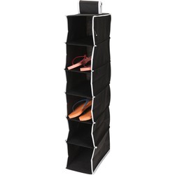 Storage Solutions Hangende kast organizer - zwart - met 6 vakken - 15 x 30 x 84 cm - Opbergmanden