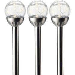 3x Buitenlamp/tuinlamp Navi craquele bol 30 cm RVS op steker - Prikspotjes