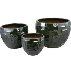 PTMD Bobi Green Ceramic Pot Round Square Pattern SV3