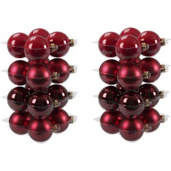 32x stuks glazen kerstballen rood/donkerrood 8 cm mat/glans - Kerstbal
