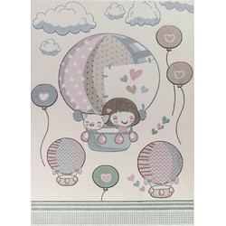 Kinderkamer Vloerkleed, KinderTapijt, SpeelTapijt - Schattig Heteluchtballonnen CUTE LOON - Wit/Roze - 200x275 cm 