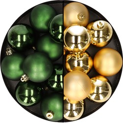 24x stuks kunststof kerstballen mix van goud en donkergroen 6 cm - Kerstbal