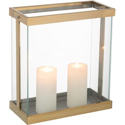 J-line - Lantaarn Rechthoekig Enma Ijzer/glas Goud Small - 32x15x35.5cm