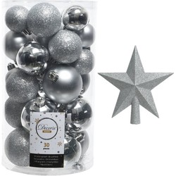 Kerstversiering kunststof kerstballen met piek zilver 4-5-6 cm pakket van 31x stuks - Kerstbal