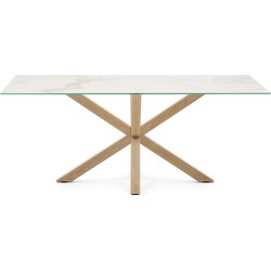 Kave Home - Argo tafel in wit porselein met hout-effect stalen poten 200 x 100 cm
