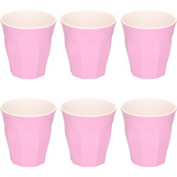 6x stuks onbreekbare kunststof/melamine roze drinkbeker 9 x 8.7 cm voor outdoor/camping - Drinkbekers