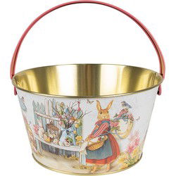 Clayre & Eef Decoratie Mand  Ø 19x10 cm Wit Aluminium Konijn Emmer