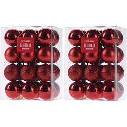 48x Glans/mat/glitter kerstballen rood 3 cm kunststof kerstboom versiering/decoratie - Kerstbal