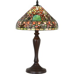 LumiLamp Tiffany Tafellamp  Ø 30x53 cm  Groen Bruin Glas Kunststof Rond Tiffany Bureaulamp