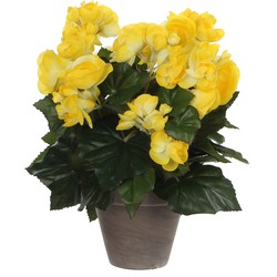 Mica Decorations Begonia Kunstplant in Bloempot Stan - H30 x Ø25 cm - Geel