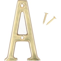 AMIG Huisnummer/letter A - massief messing - 10cm - incl. bijpassende schroeven - gepolijst - goudkleur - Huisnummers