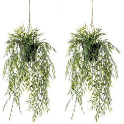 Groene bamboe kunstplant - 2x - 50 cm - in hangende pot - Kunstplanten/nepplanten - Kunstplanten