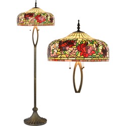 LumiLamp Tiffany Vloerlamp  Ø 48x165 cm  Beige Rood Glas Kunststof Rond Bloemen Staande Lamp