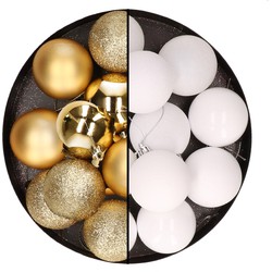 24x stuks kunststof kerstballen mix van goud en wit 6 cm - Kerstbal