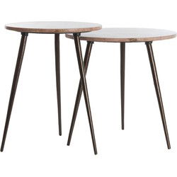 Light&living Bijzettafel S/2 Ø41x49+Ø48x53 cm ZECA rood travertin+d bruin