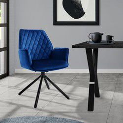 Draaibare eetkamerstoel met rugleuning en armleuningen Donkerblauw Keukenstoel met microvezel fluwelen bekleding ML design