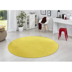 Rond Uni Laagpolig Effen Vloerkleed - Fancy - Geel - 133cm rond Ø