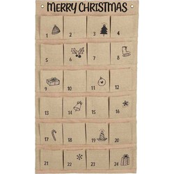 House of Seasons Kerstversiering Adventkalender - 85x50x2 cm - Jute - Bruin