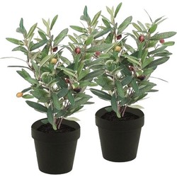 2x Groen kunstplant olijf boompje plant in pot - Kunstplanten