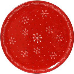 Decobord mangohout d35h2.5 cm rood/wt kerst