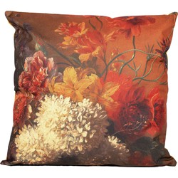 Anna's collection buitenkussen bloem - bruin/oranje - 60 x 60 cm - Sierkussens