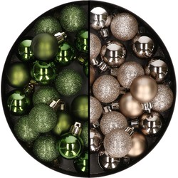 40x stuks kleine kunststof kerstballen groen en champagne 3 cm - Kerstbal