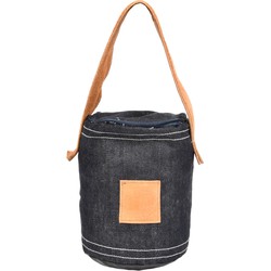 1x Deurstopper blauw denim met bruin leer 13 x 17 cm - Deurstoppers