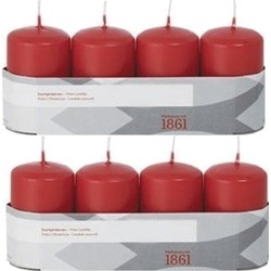 8x Kaarsen rood 5 x 8 cm 18 branduren sfeerkaarsen - Stompkaarsen