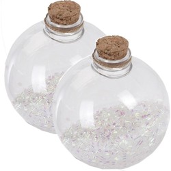 2x Kerstballen transparant/wit 8 cm met witte glitters kunststof kerstboom versiering/decoratie - Kerstbal