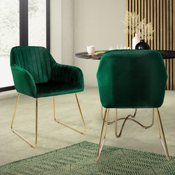 Eetkamerstoelen met rugleuning set van 2 groen fluwelen bekleding met metalen poten ML-Design