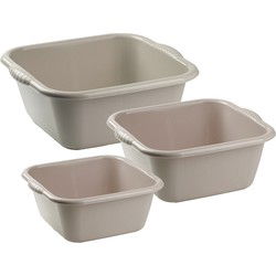 Afwasbak teil - set van 3 formaten - 6 en 10 en 15 liter - taupe - kunststof - Afwasbak