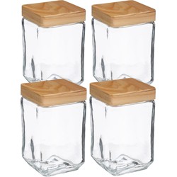 4x stuks voorraadbussen/voorraadpotten 1,25L glas met houten deksel - Voorraadpot