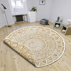 Laagpolig Rond Vloerkleed - Omkeerbaar Binnen en Buitenkleed - Okergeel - 240cm rond Ø