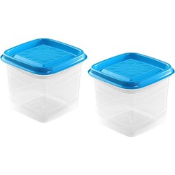 Hega Hogar Vershoudbakjes - set 2x stuks - 0.7 liter - transparant/blauw - L11 x B11 x H12 cm - Vershoudbakjes