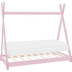 Kinderbed Tipi 80x160 cm roze van grenenhout incl. matras H-10cm houten bed met lattenbodem ML-Design