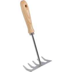 Handharkje 5 tands - staal/hout - 12 cm - tuinharkje / moestuin - Tuingereedschap