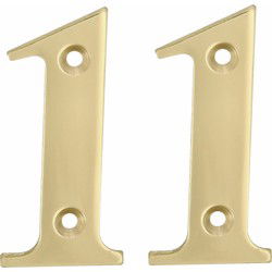 AMIG Huisnummer 11 - massief messing - 10cm - incl. bijpassende schroeven - gepolijst - goudkleur - Huisnummers